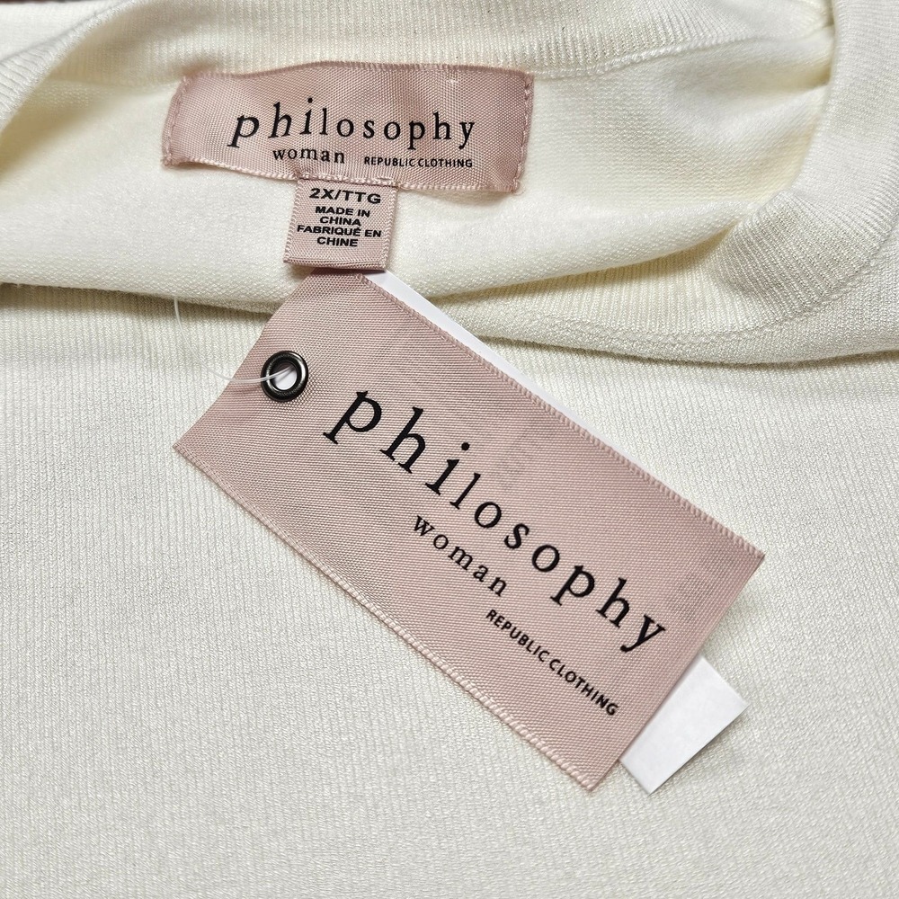 Philosophy Republic Clothing Ivory White Linen Blend Flutter Sleeve Top Size 2XL - Picture 8 of 15